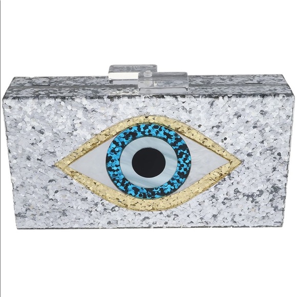 Glitter Blue eye acrylic clutch purse new - Picture 2 of 7